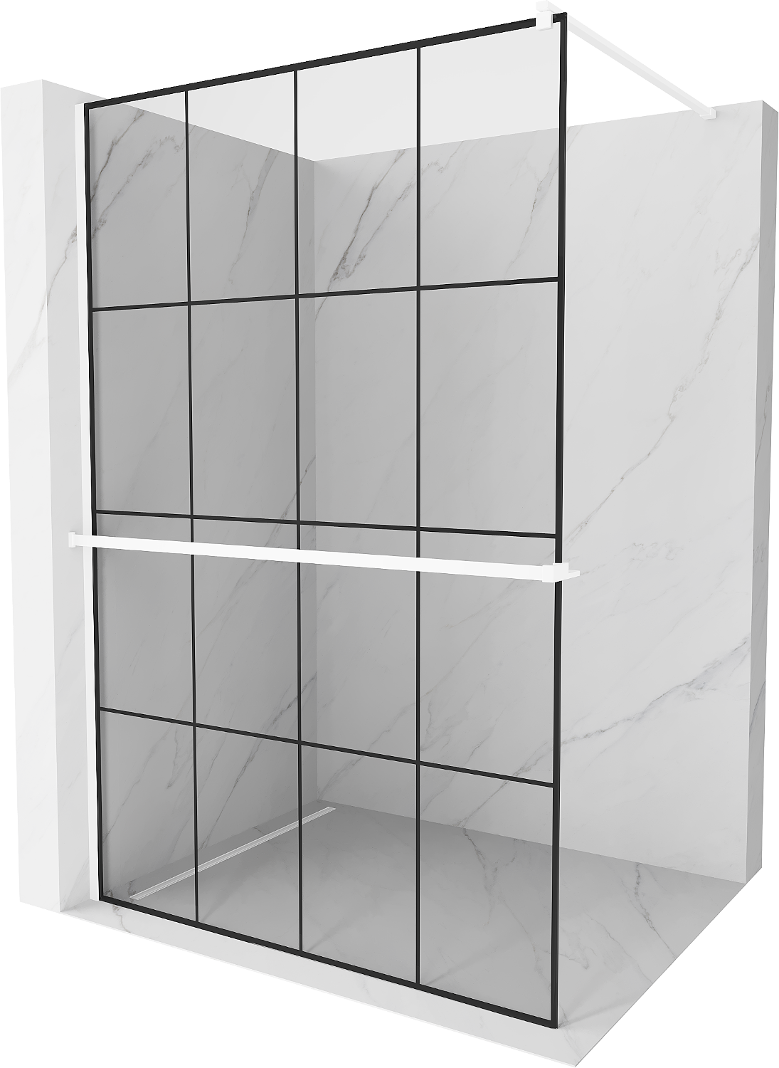 Mexen Kioto+ zuhanyfal polccal Walk-in 130 x 200 cm, fekete rácsos, fehér - 800-130-121-20-77